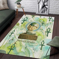 Heqet Nile Ankh Symbol Area Rug Egyptian Lotus Motif in Watercolor Life Theme
