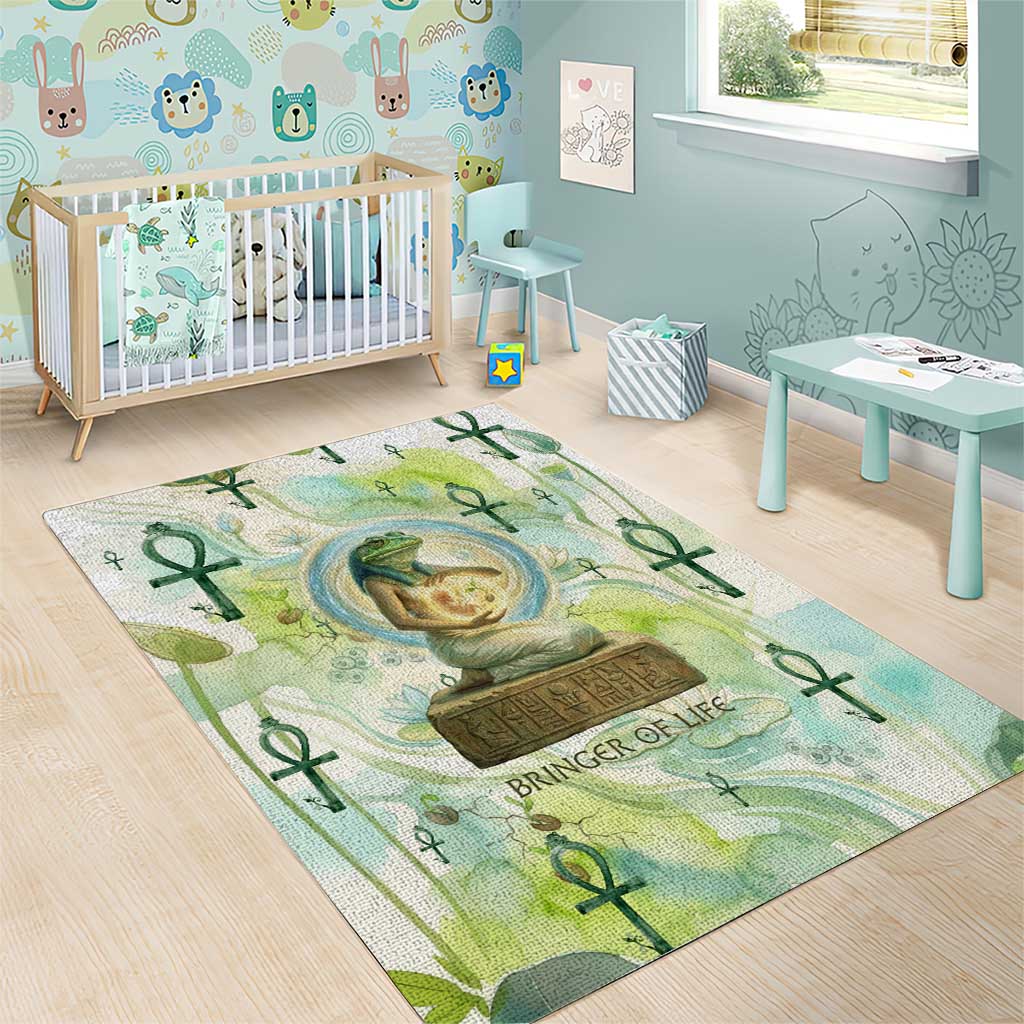 Heqet Nile Ankh Symbol Area Rug Egyptian Lotus Motif in Watercolor Life Theme