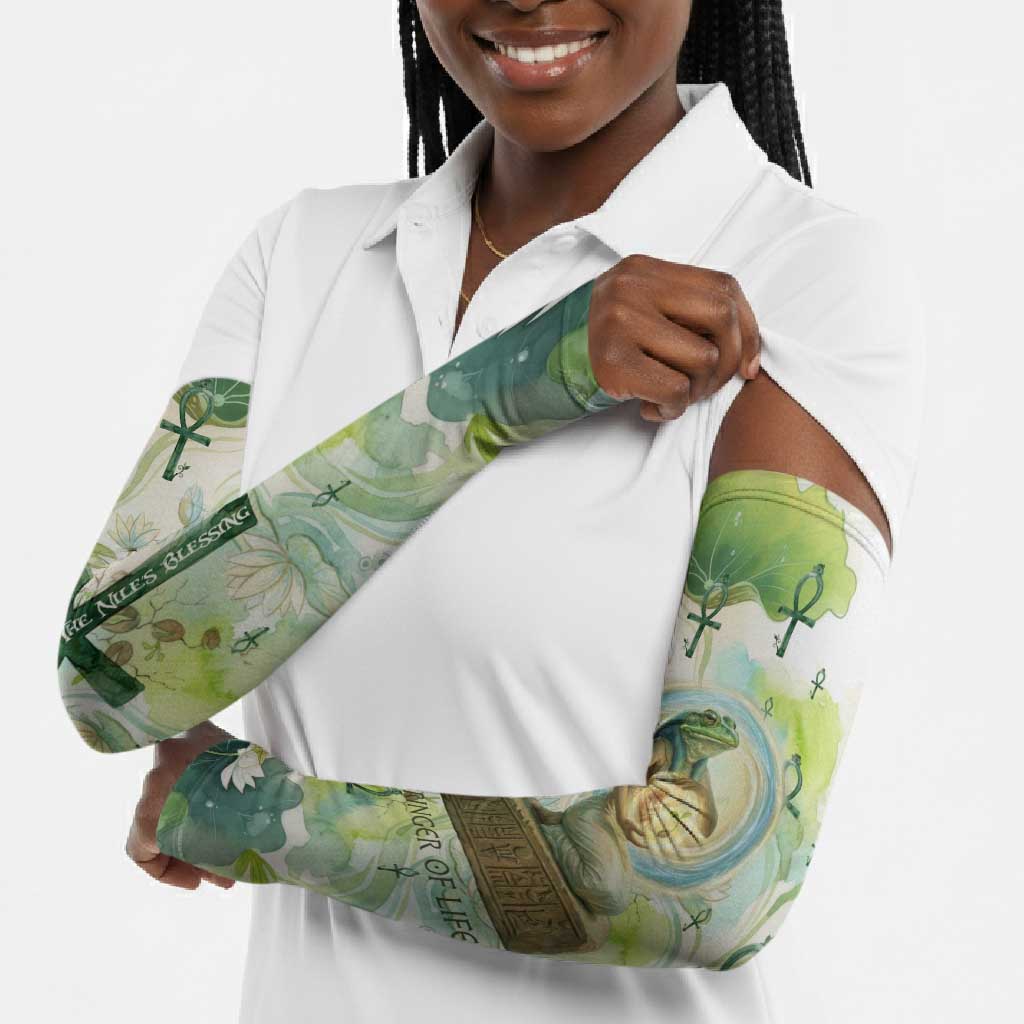 Heqet Nile Ankh Symbol Arm Sleeves Egyptian Lotus Motif in Watercolor Life Theme