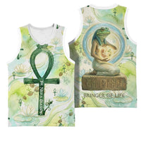 Heqet Nile Ankh Symbol Basketball Jersey Egyptian Lotus Motif in Watercolor Life Theme