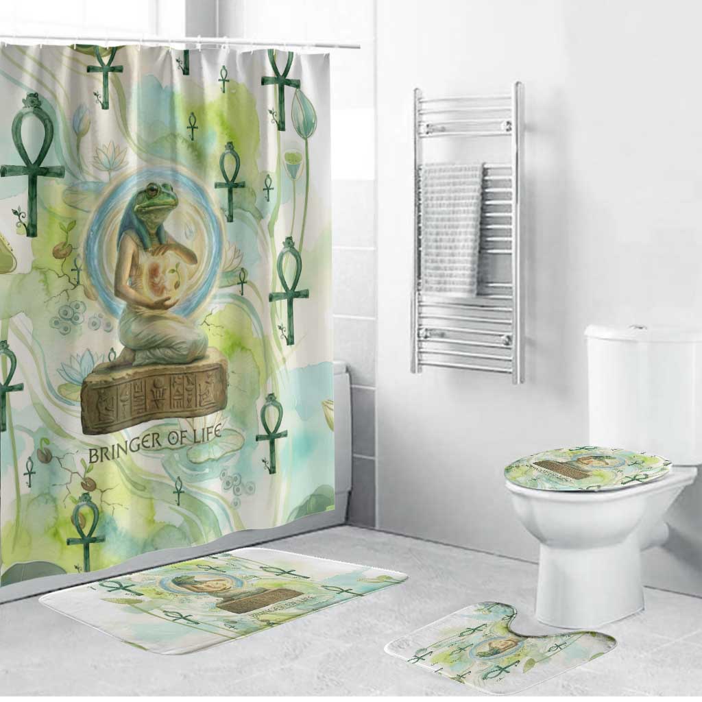 Heqet Nile Ankh Symbol Bathroom Set Egyptian Lotus Motif in Watercolor Life Theme