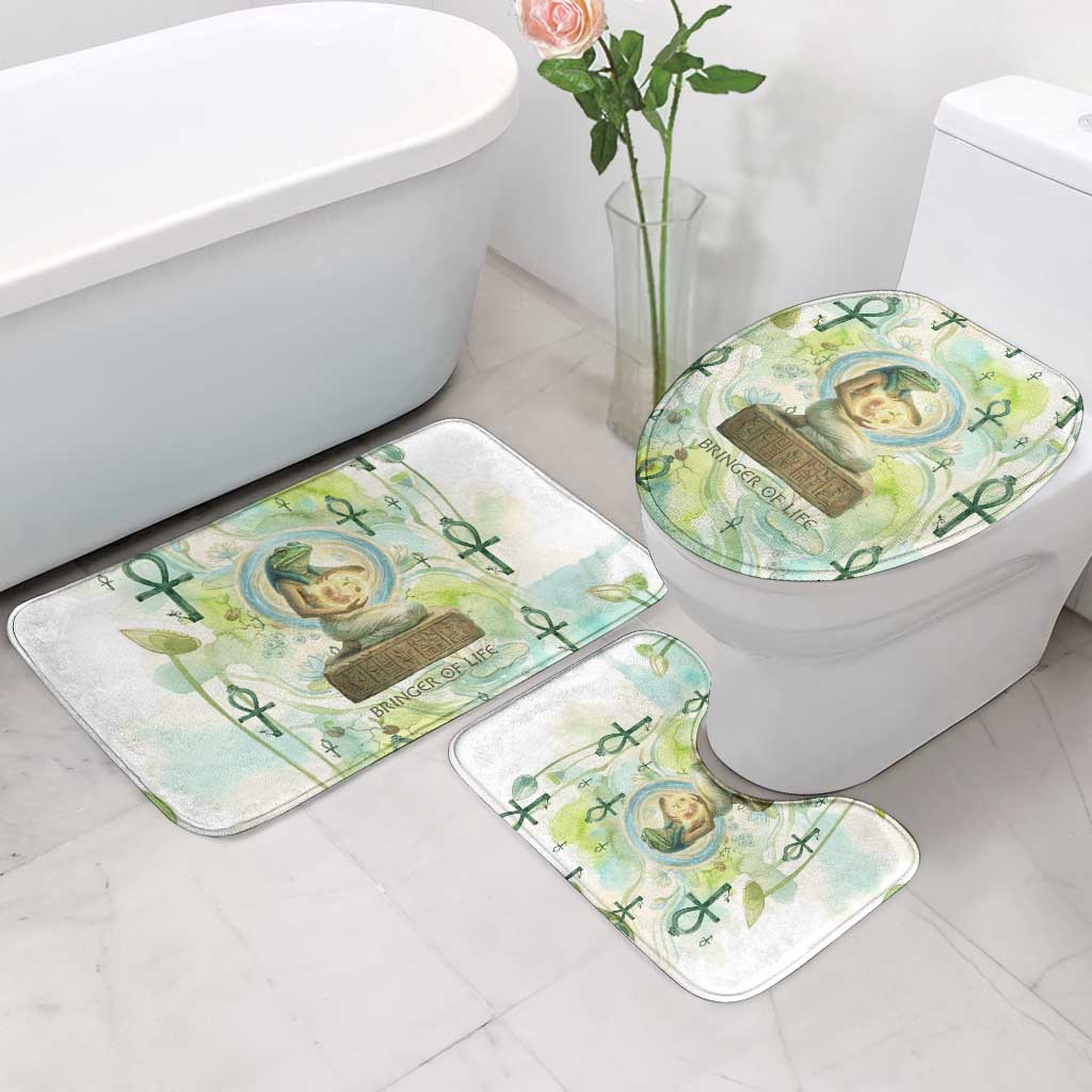 Heqet Nile Ankh Symbol Bathroom Set Egyptian Lotus Motif in Watercolor Life Theme