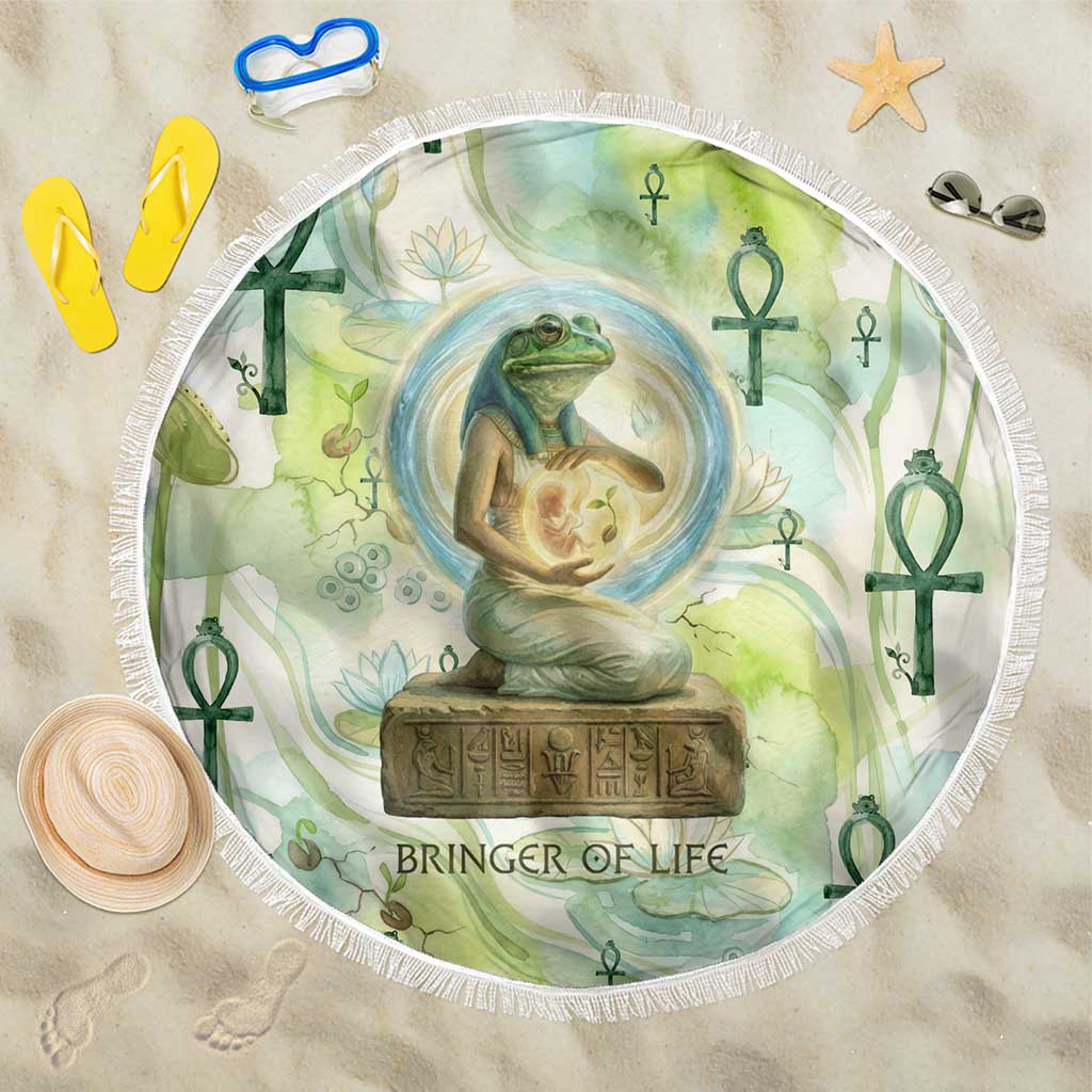 Heqet Nile Ankh Symbol Beach Blanket Egyptian Lotus Motif in Watercolor Life Theme