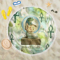Heqet Nile Ankh Symbol Beach Blanket Egyptian Lotus Motif in Watercolor Life Theme