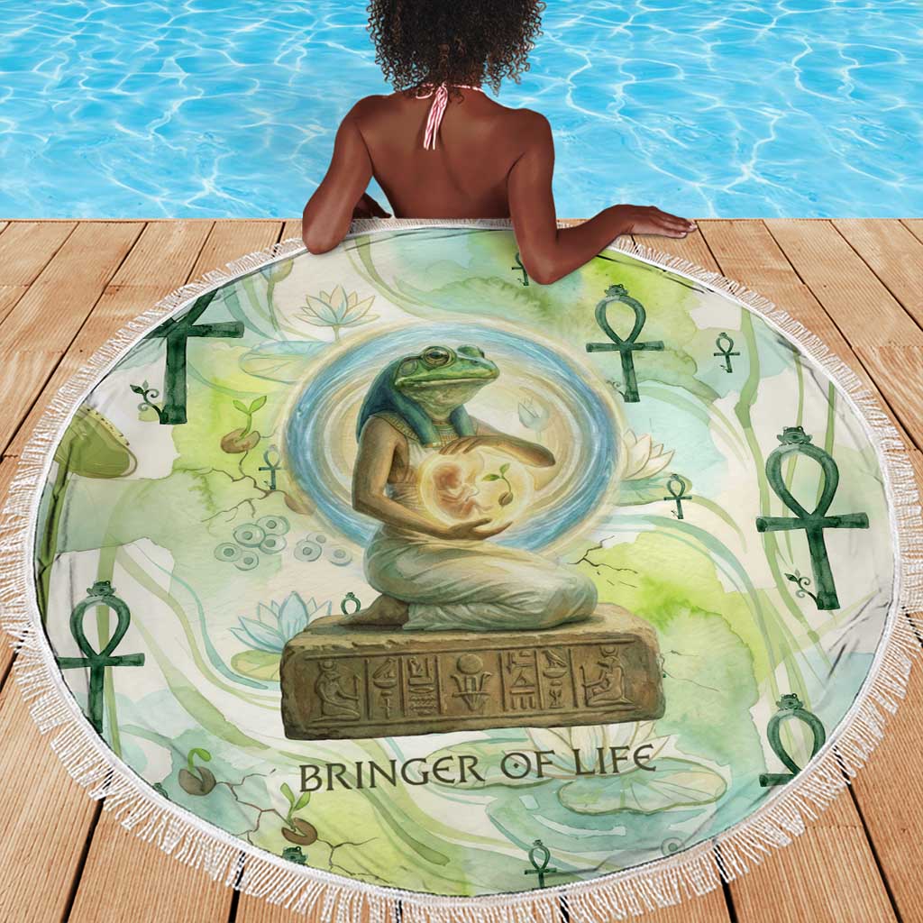 Heqet Nile Ankh Symbol Beach Blanket Egyptian Lotus Motif in Watercolor Life Theme