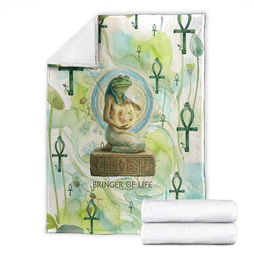 Heqet Nile Ankh Symbol Blanket Egyptian Lotus Motif in Watercolor Life Theme