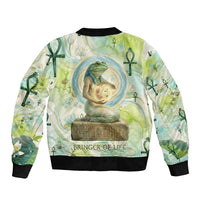 Heqet Nile Ankh Symbol Bomber Jacket Egyptian Lotus Motif in Watercolor Life Theme