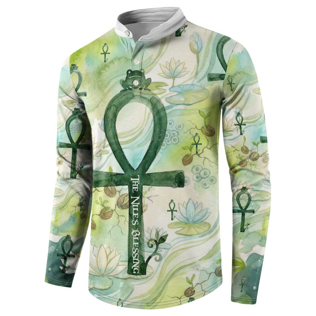 Heqet Nile Ankh Symbol Button Sweatshirt Egyptian Lotus Motif in Watercolor Life Theme
