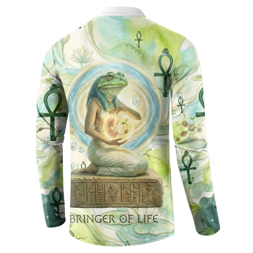 Heqet Nile Ankh Symbol Button Sweatshirt Egyptian Lotus Motif in Watercolor Life Theme