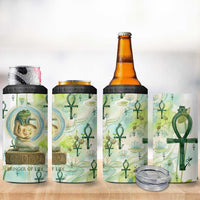 Heqet Nile Ankh Symbol 4 in 1 Can Cooler Tumbler Egyptian Lotus Motif in Watercolor Life Theme
