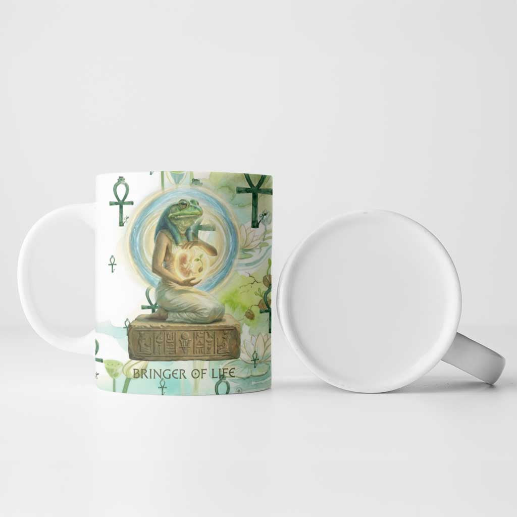 Heqet Nile Ankh Symbol Ceramic Mug Egyptian Lotus Motif in Watercolor Life Theme