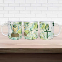 Heqet Nile Ankh Symbol Ceramic Mug Egyptian Lotus Motif in Watercolor Life Theme