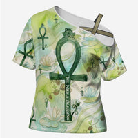 Heqet Nile Ankh Symbol Cross Shoulder Shirt Egyptian Lotus Motif in Watercolor Life Theme