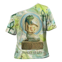 Heqet Nile Ankh Symbol Cross Shoulder Shirt Egyptian Lotus Motif in Watercolor Life Theme