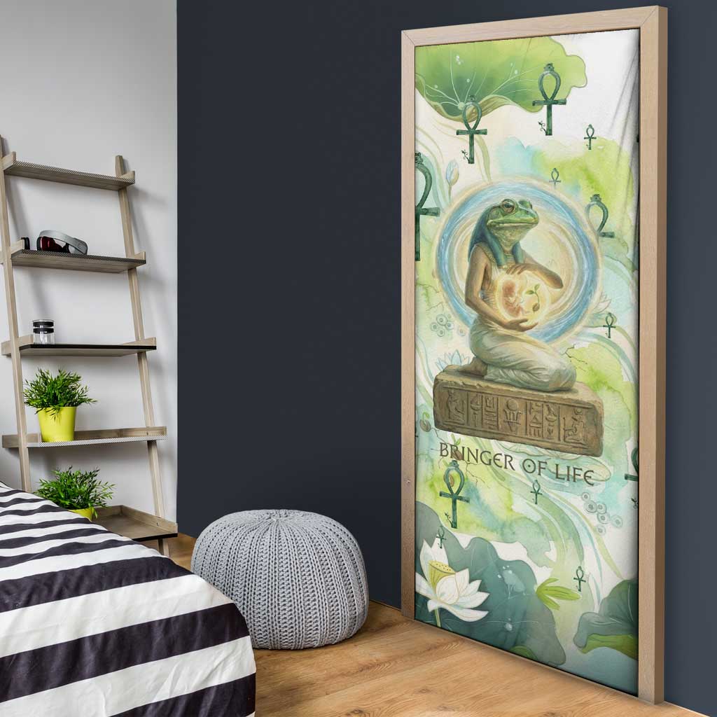 Heqet Nile Ankh Symbol Door Cover Egyptian Lotus Motif in Watercolor Life Theme