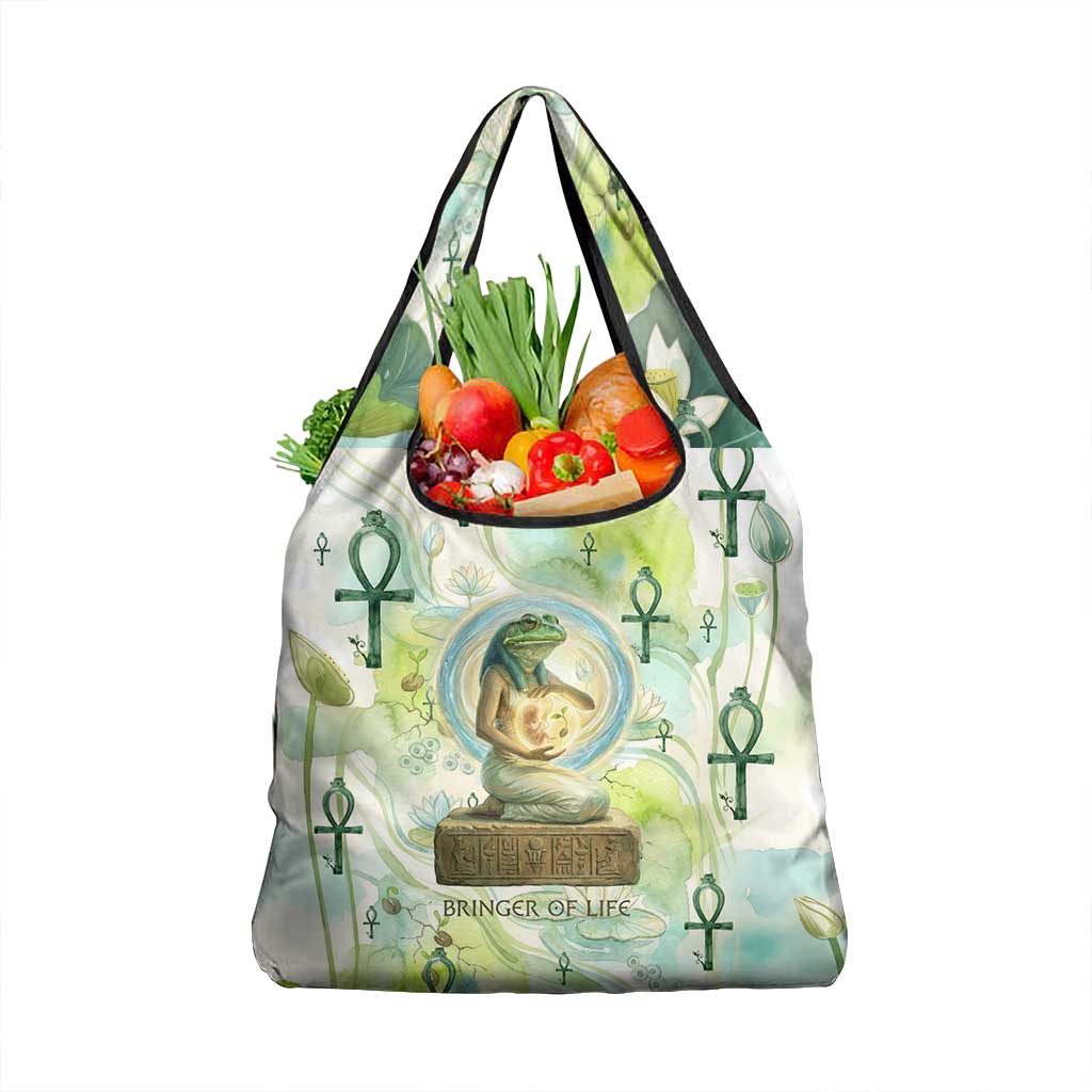 Heqet Nile Ankh Symbol Grocery Bag Egyptian Lotus Motif in Watercolor Life Theme