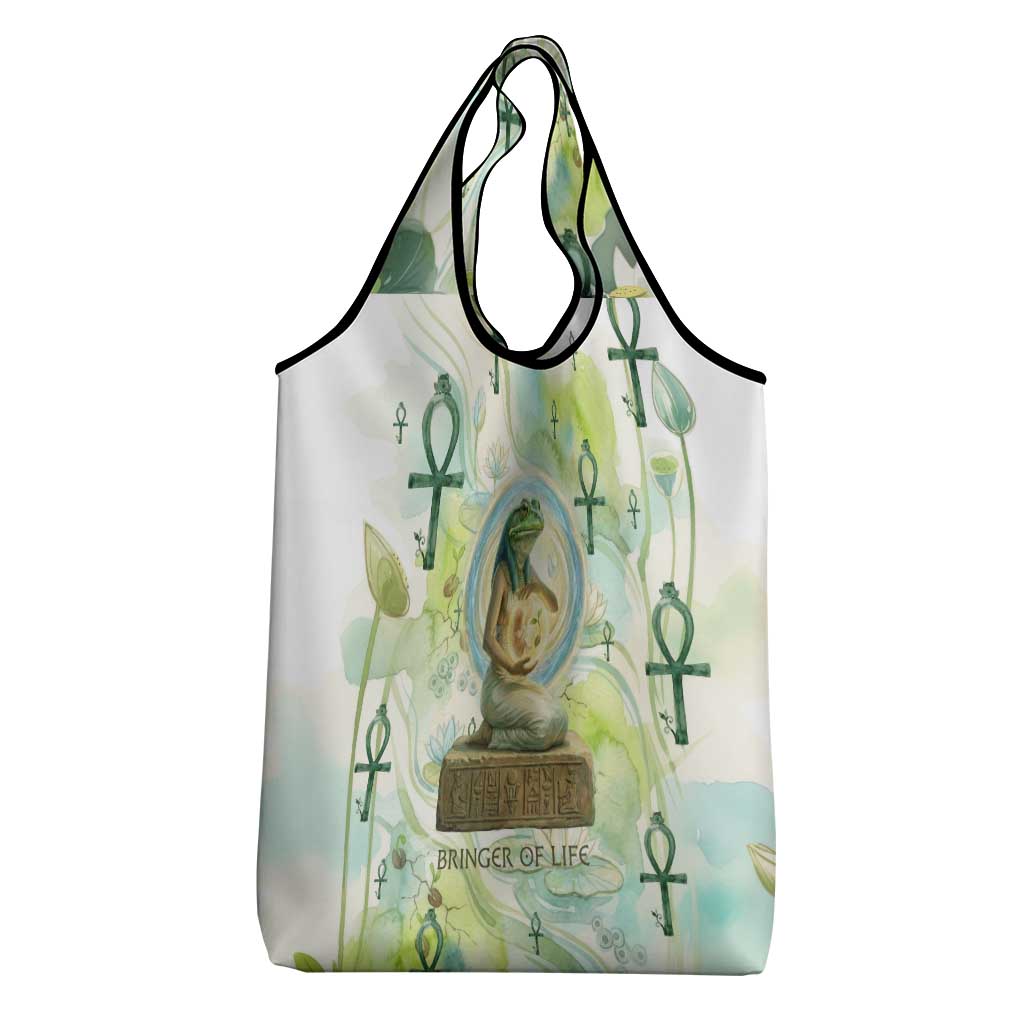 Heqet Nile Ankh Symbol Grocery Bag Egyptian Lotus Motif in Watercolor Life Theme