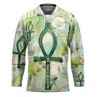 Heqet Nile Ankh Symbol Hockey Jersey Egyptian Lotus Motif in Watercolor Life Theme