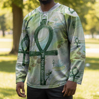 Heqet Nile Ankh Symbol Hockey Jersey Egyptian Lotus Motif in Watercolor Life Theme