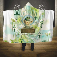 Heqet Nile Ankh Symbol Hooded Blanket Egyptian Lotus Motif in Watercolor Life Theme