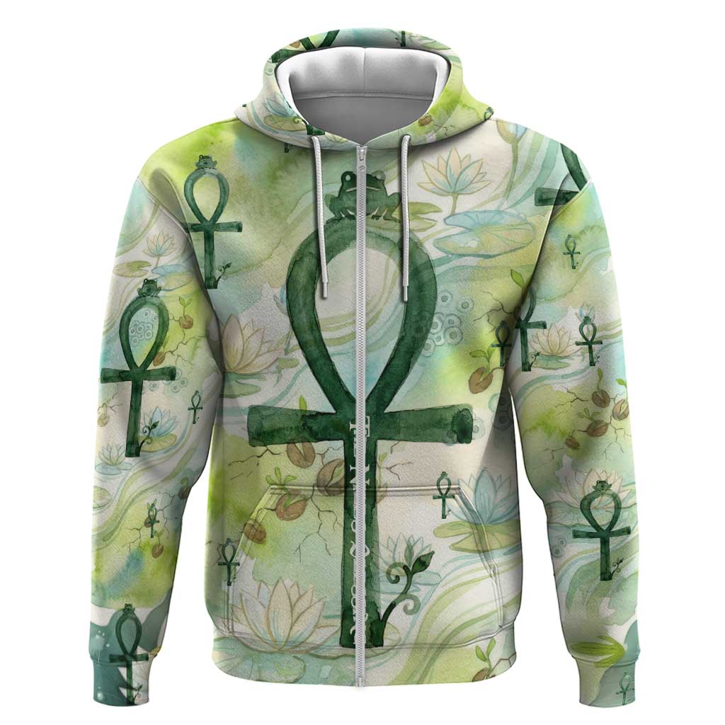 Heqet Nile Ankh Symbol Hoodie Egyptian Lotus Motif in Watercolor Life Theme