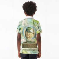 Heqet Nile Ankh Symbol Kid Polo Shirt Egyptian Lotus Motif in Watercolor Life Theme