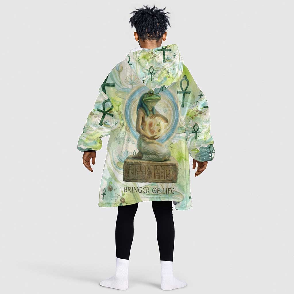 Heqet Nile Ankh Symbol Kid Wearable Blanket Hoodie Egyptian Lotus Motif in Watercolor Life Theme