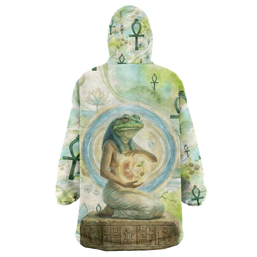 Heqet Nile Ankh Symbol Kid Wearable Blanket Hoodie Egyptian Lotus Motif in Watercolor Life Theme
