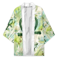 Heqet Nile Ankh Symbol Kimono Egyptian Lotus Motif in Watercolor Life Theme