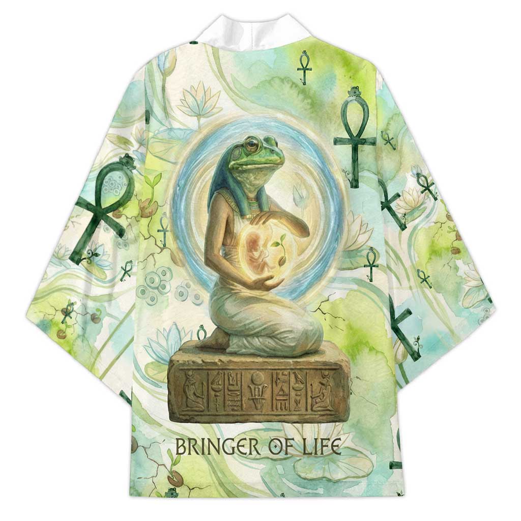 Heqet Nile Ankh Symbol Kimono Egyptian Lotus Motif in Watercolor Life Theme