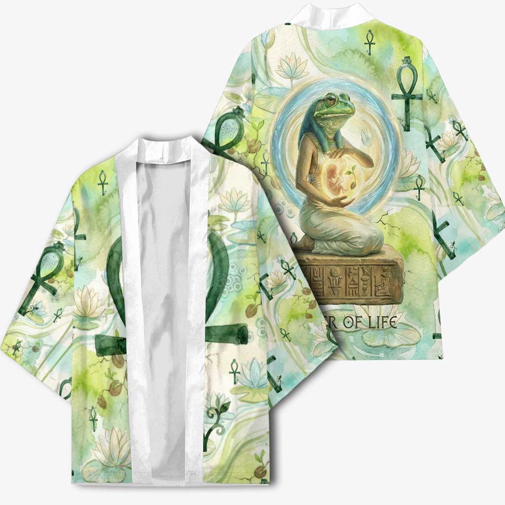 Heqet Nile Ankh Symbol Kimono Egyptian Lotus Motif in Watercolor Life Theme