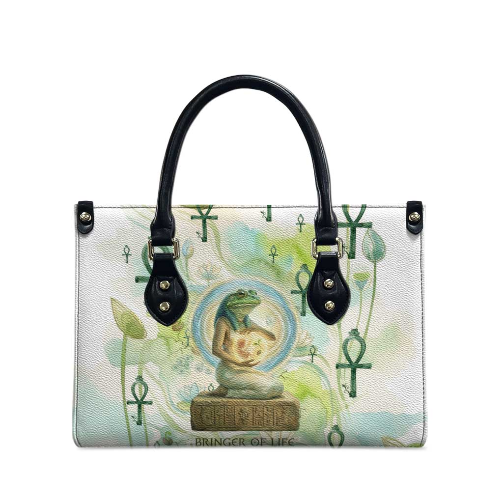 Heqet Nile Ankh Symbol Leather Bag Egyptian Lotus Motif in Watercolor Life Theme