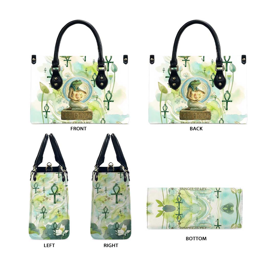 Heqet Nile Ankh Symbol Leather Bag Egyptian Lotus Motif in Watercolor Life Theme