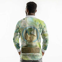 Heqet Nile Ankh Symbol Long Sleeve Polo Shirt Egyptian Lotus Motif in Watercolor Life Theme