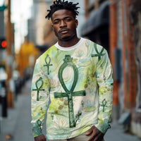 Heqet Nile Ankh Symbol Long Sleeve Shirt Egyptian Lotus Motif in Watercolor Life Theme
