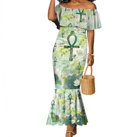 Heqet Nile Ankh Symbol Mermaid Dress Egyptian Lotus Motif in Watercolor Life Theme