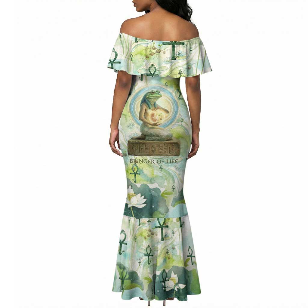 Heqet Nile Ankh Symbol Mermaid Dress Egyptian Lotus Motif in Watercolor Life Theme