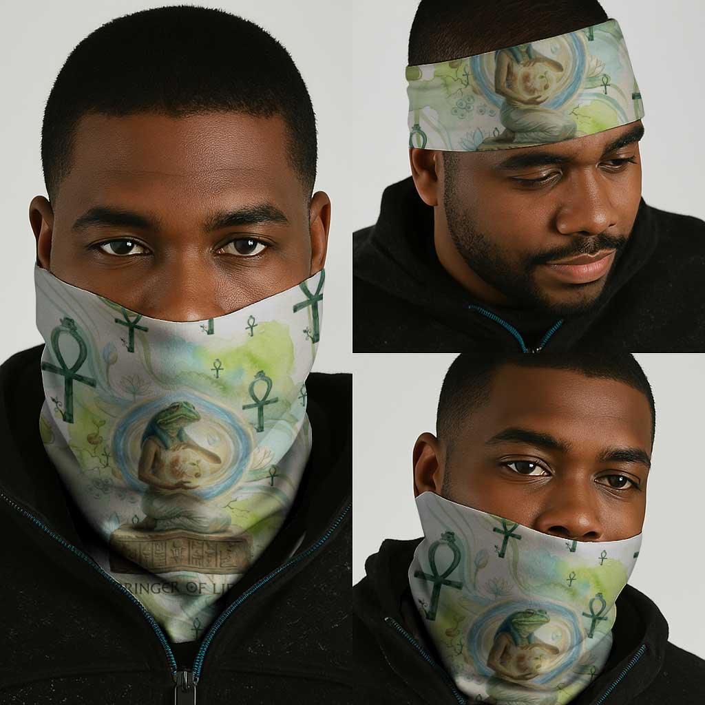 Heqet Nile Ankh Symbol Neck Gaiter Egyptian Lotus Motif in Watercolor Life Theme