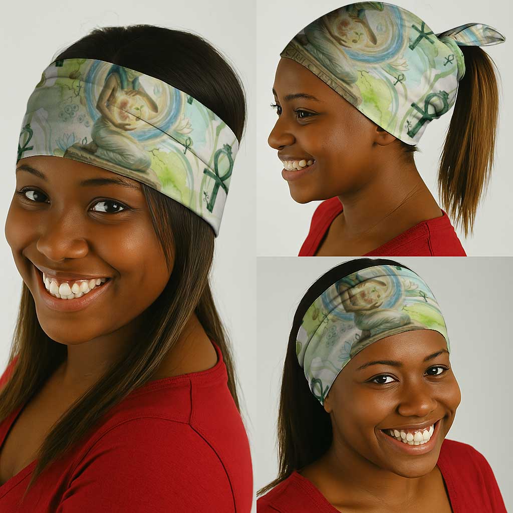 Heqet Nile Ankh Symbol Neck Gaiter Egyptian Lotus Motif in Watercolor Life Theme