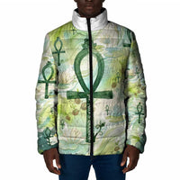 Heqet Nile Ankh Symbol Padded Jacket Egyptian Lotus Motif in Watercolor Life Theme