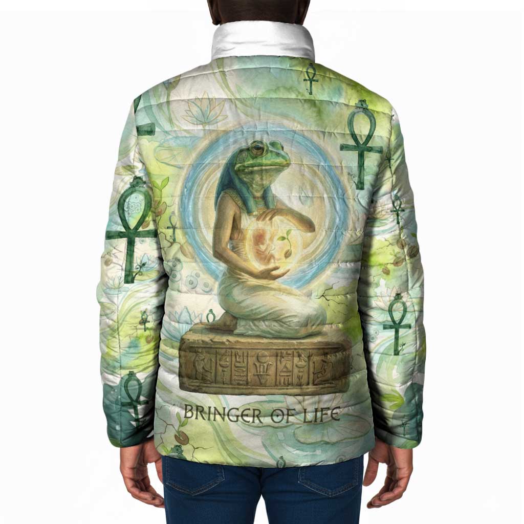 Heqet Nile Ankh Symbol Padded Jacket Egyptian Lotus Motif in Watercolor Life Theme