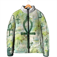 Heqet Nile Ankh Symbol Padded Jacket Egyptian Lotus Motif in Watercolor Life Theme