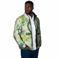 Heqet Nile Ankh Symbol Padded Jacket Egyptian Lotus Motif in Watercolor Life Theme