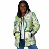 Heqet Nile Ankh Symbol Padded Jacket Egyptian Lotus Motif in Watercolor Life Theme
