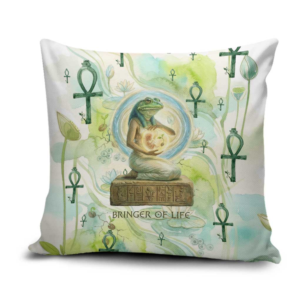 Heqet Nile Ankh Symbol Pillow Cover Egyptian Lotus Motif in Watercolor Life Theme