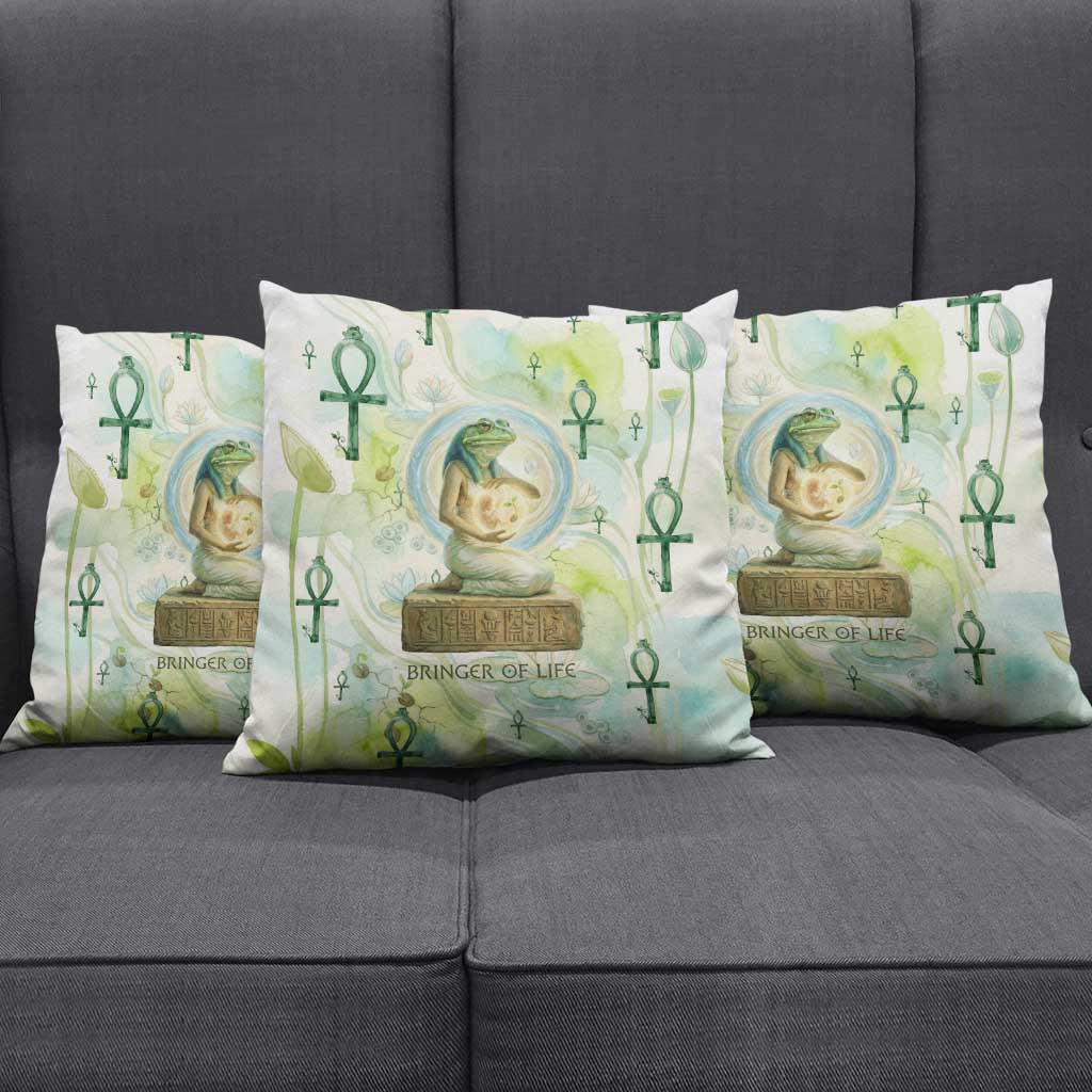 Heqet Nile Ankh Symbol Pillow Cover Egyptian Lotus Motif in Watercolor Life Theme