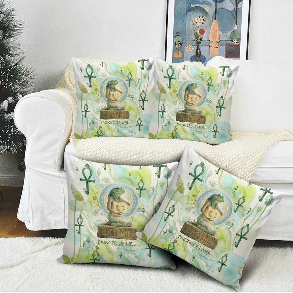 Heqet Nile Ankh Symbol Pillow Cover Egyptian Lotus Motif in Watercolor Life Theme