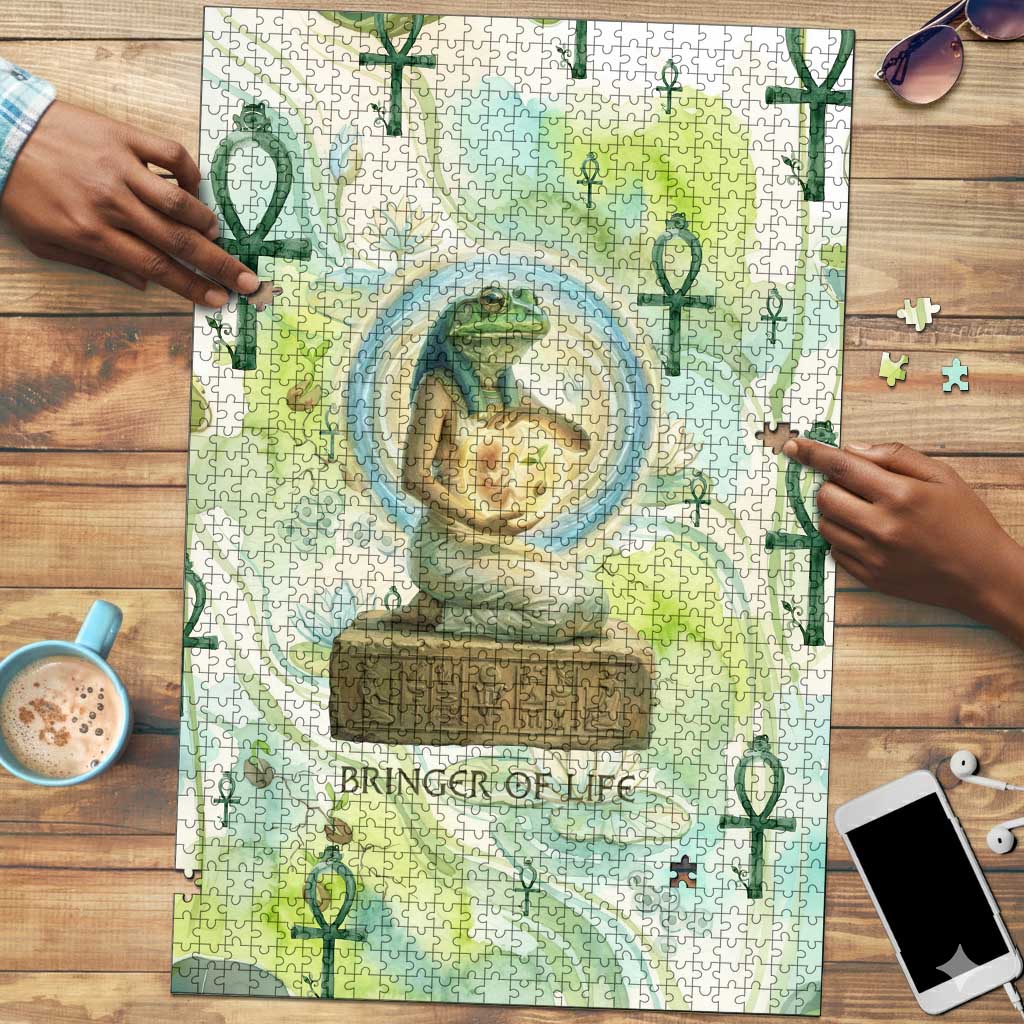 Heqet Nile Ankh Symbol Puzzle Egyptian Lotus Motif in Watercolor Life Theme