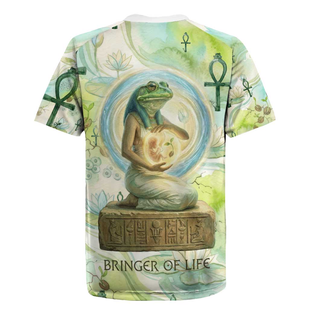 Heqet Nile Ankh Symbol Rugby Jersey Egyptian Lotus Motif in Watercolor Life Theme