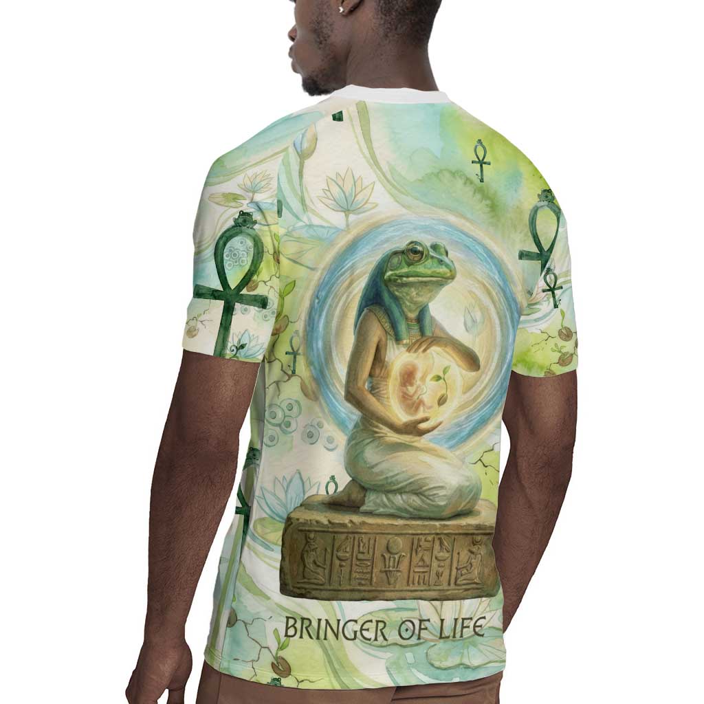 Heqet Nile Ankh Symbol Rugby Jersey Egyptian Lotus Motif in Watercolor Life Theme